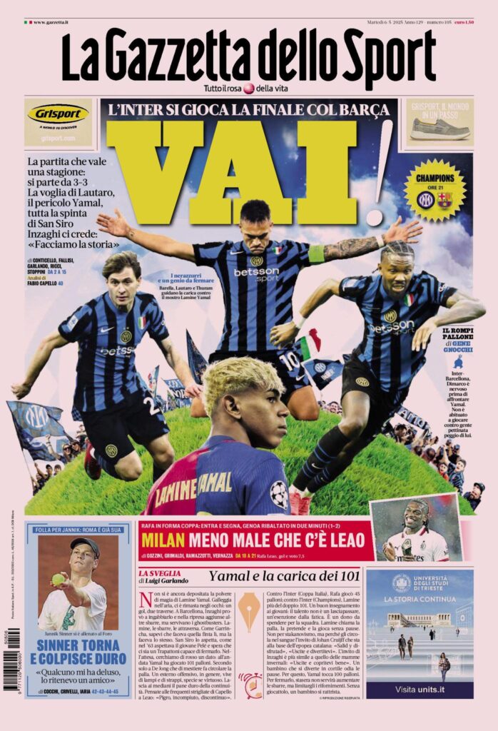 Prima Pagina Gazzetta dello Sport 6 maggio