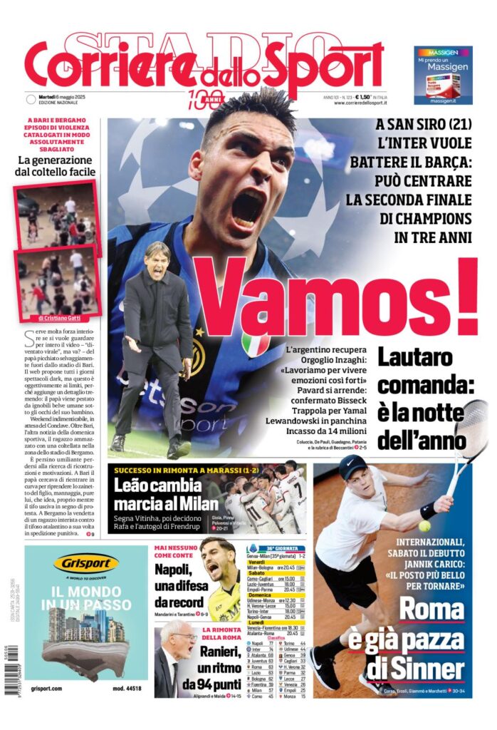 Prima Pagina Corriere dello Sport 6 maggio