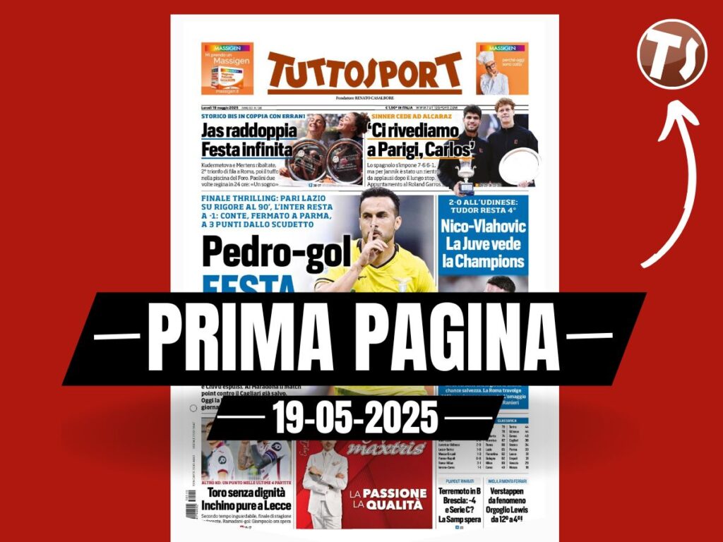 Prima pagina Tuttosport: "Pedro-gol, festa Napoli. La Roma travolge il Milan"
