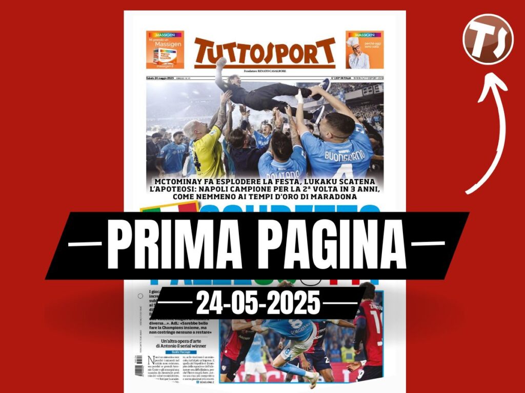 Prima pagina Tuttosport: "Napoli, quarto Scudetto pazzeScott"