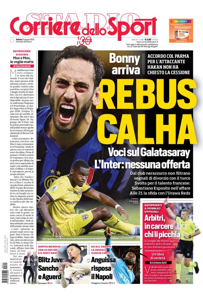 Prima Pagina Corriere dello Sport 21 giugno