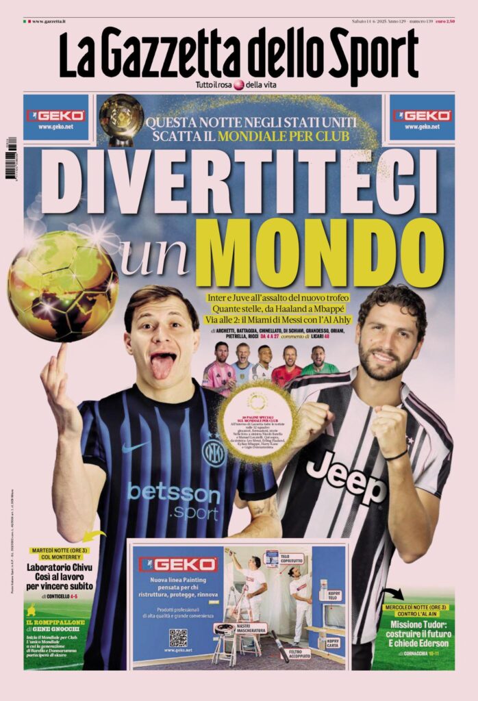Prima Pagina Gazzetta dello Sport 14 giugno