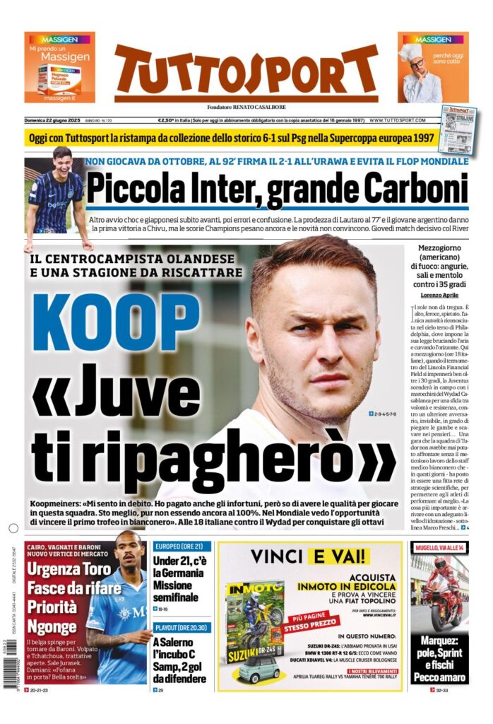 Prima Pagina Tuttosport 22 giugno