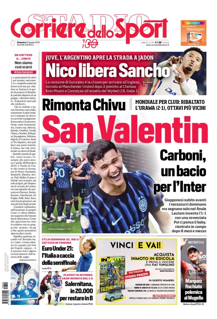 Prima Pagina Corriere dello Sport 22 giugno