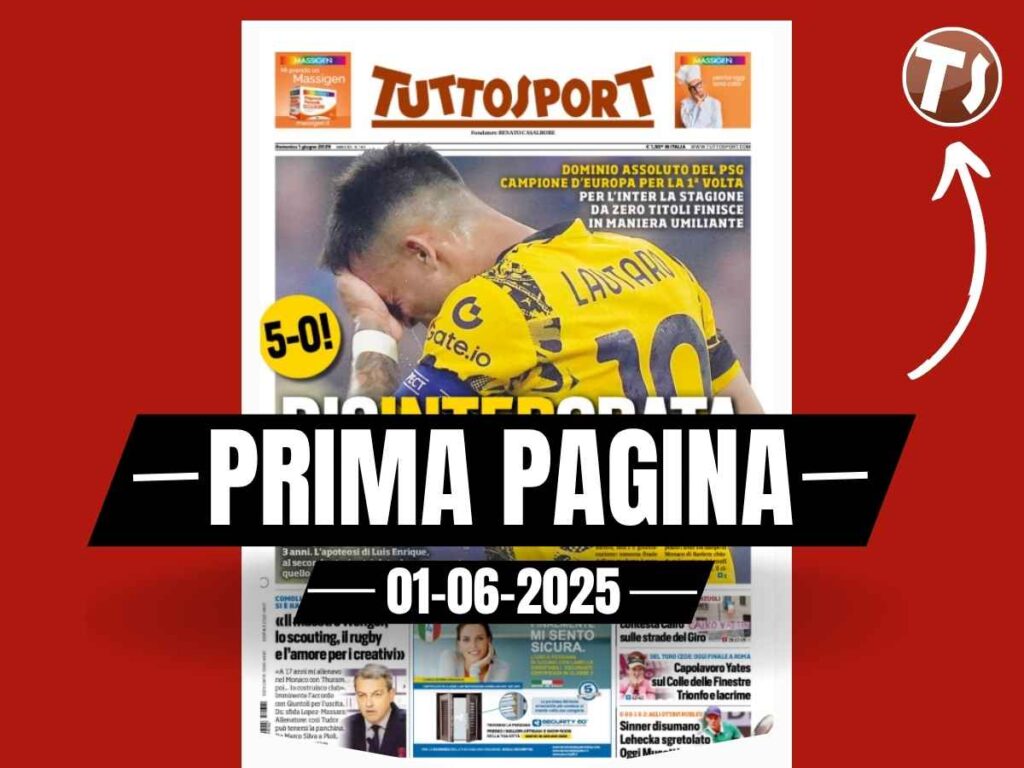 Prima pagina Tuttosport, PSG-Inter 5-0: "Disintergrata"