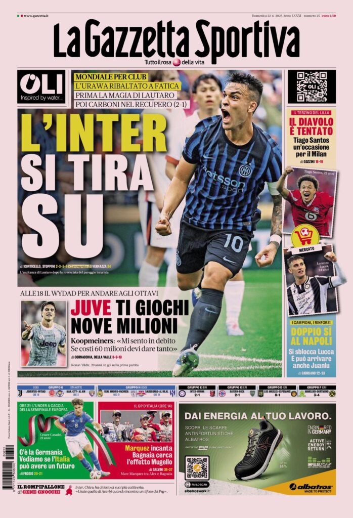 Prima Pagina Gazzetta dello Sport 22 giugno