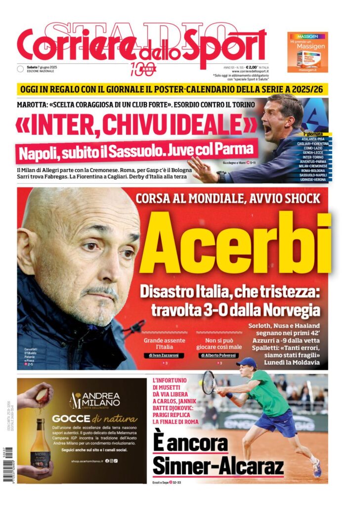Prima Pagina Corriere dello Sport 7 giugno