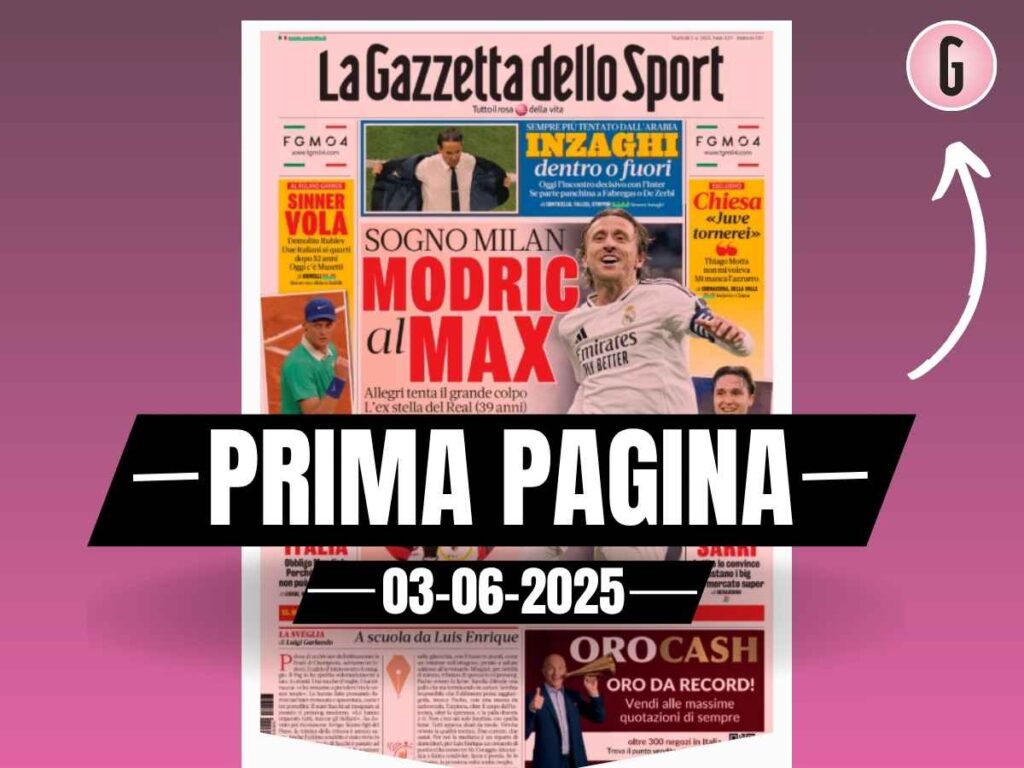 Prima pagina Gazzetta dello Sport: Milan, Allegri tenta il grande colpo Modric