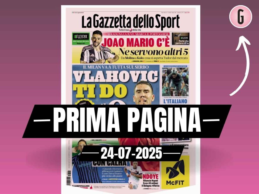 Prima pagina Gazzetta dello Sport: "Milan, a tutta su Vlahovic"