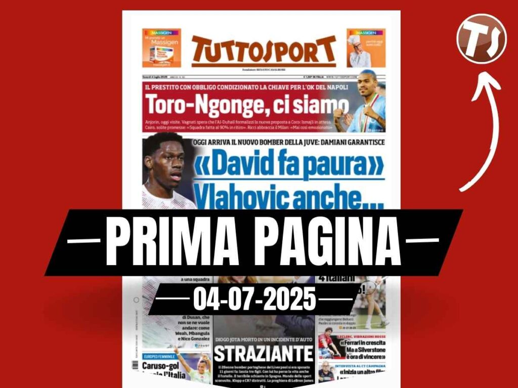 Prima pagina Tuttosport: mercato e lo shock Diogo Jota