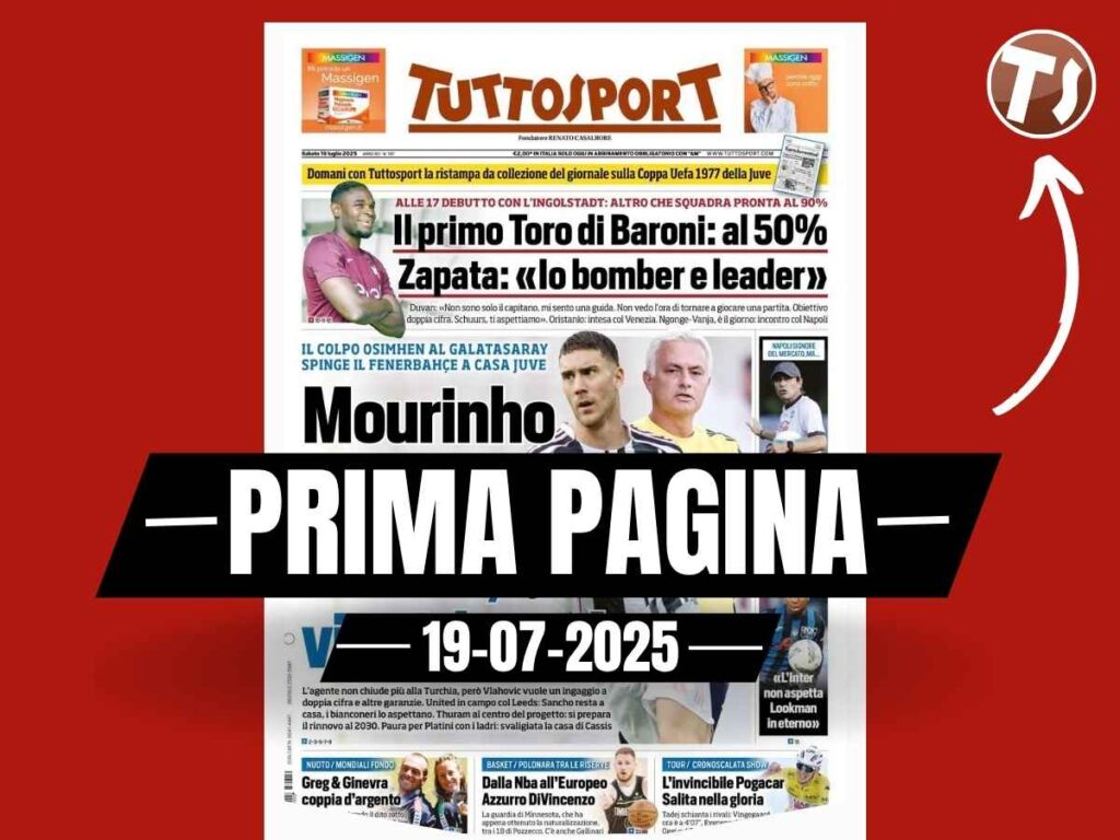 Prima pagina Tuttosport: "Fenerbahçe, Mourinho riprova per Vlahovic"