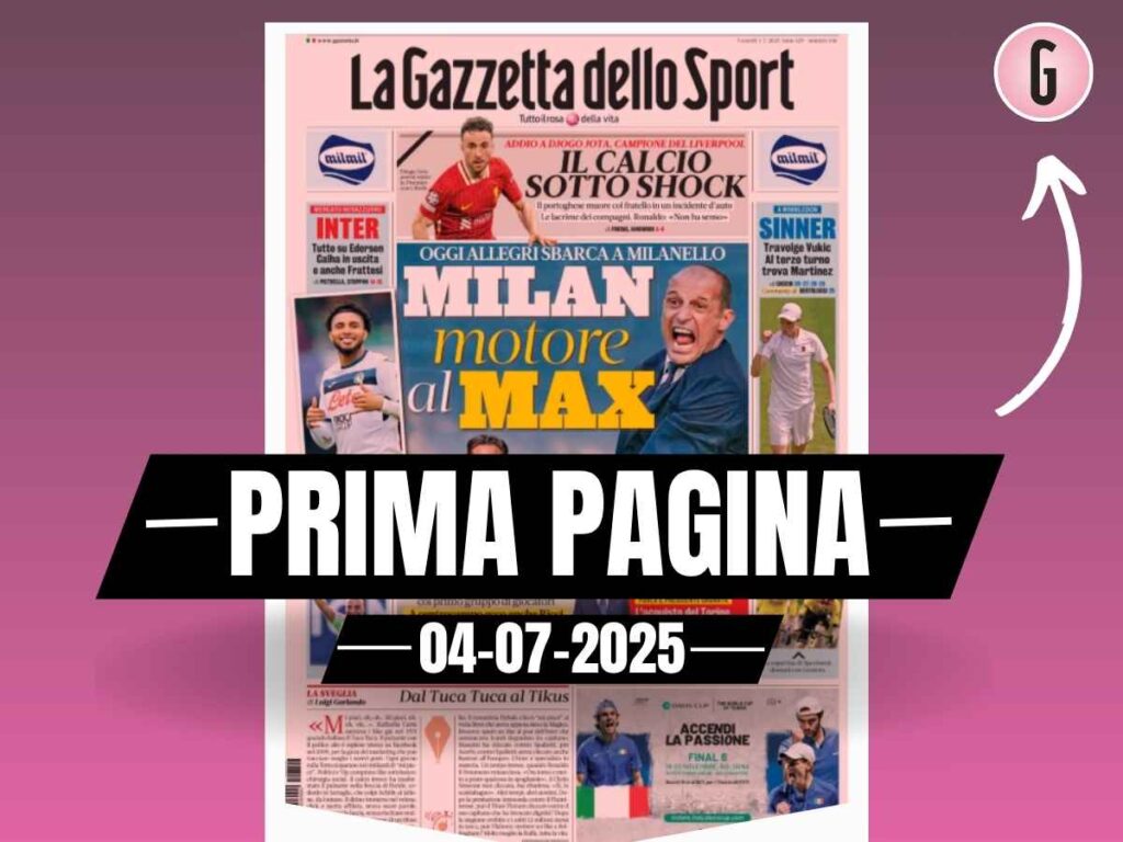 Prima pagina Gazzetta dello Sport: Allegri sbarca a Milanello. Arriva Ricci