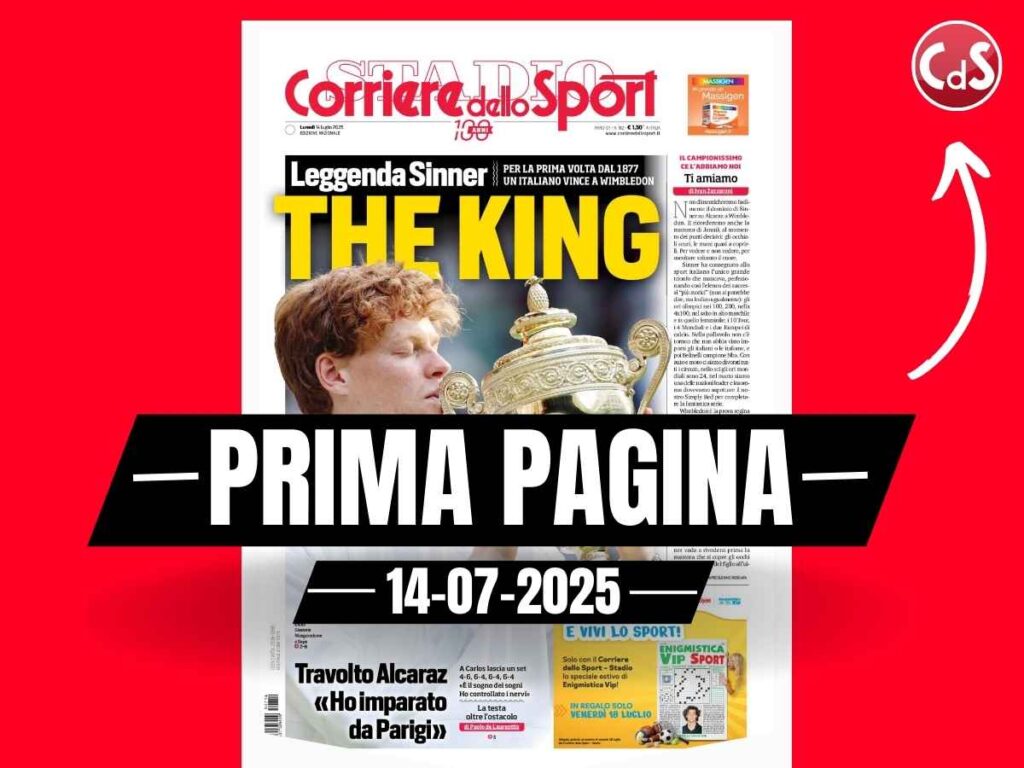Prima pagina Corriere dello Sport: "Leggenda Sinner: The King"