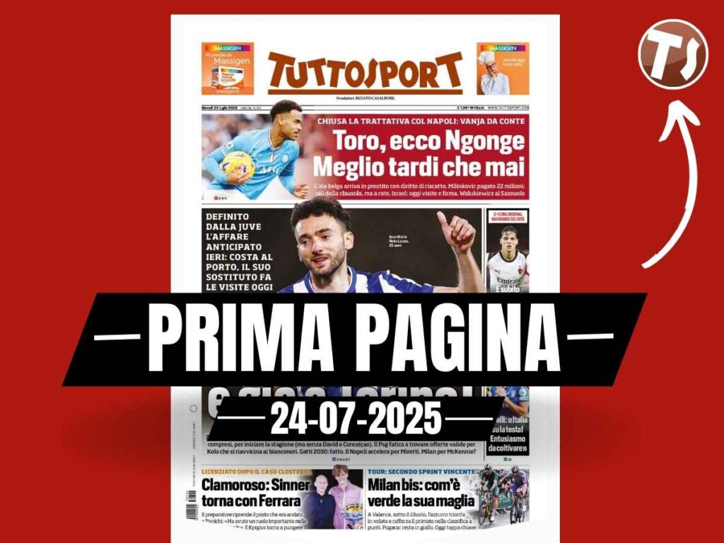 Prima pagina Tuttosport: "È già il Milan di Allegri. E Ricci piace"