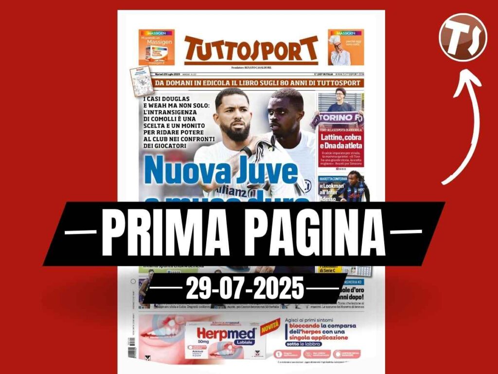 Prima pagina Tuttosport: "Nuova Juventus a muso duro"