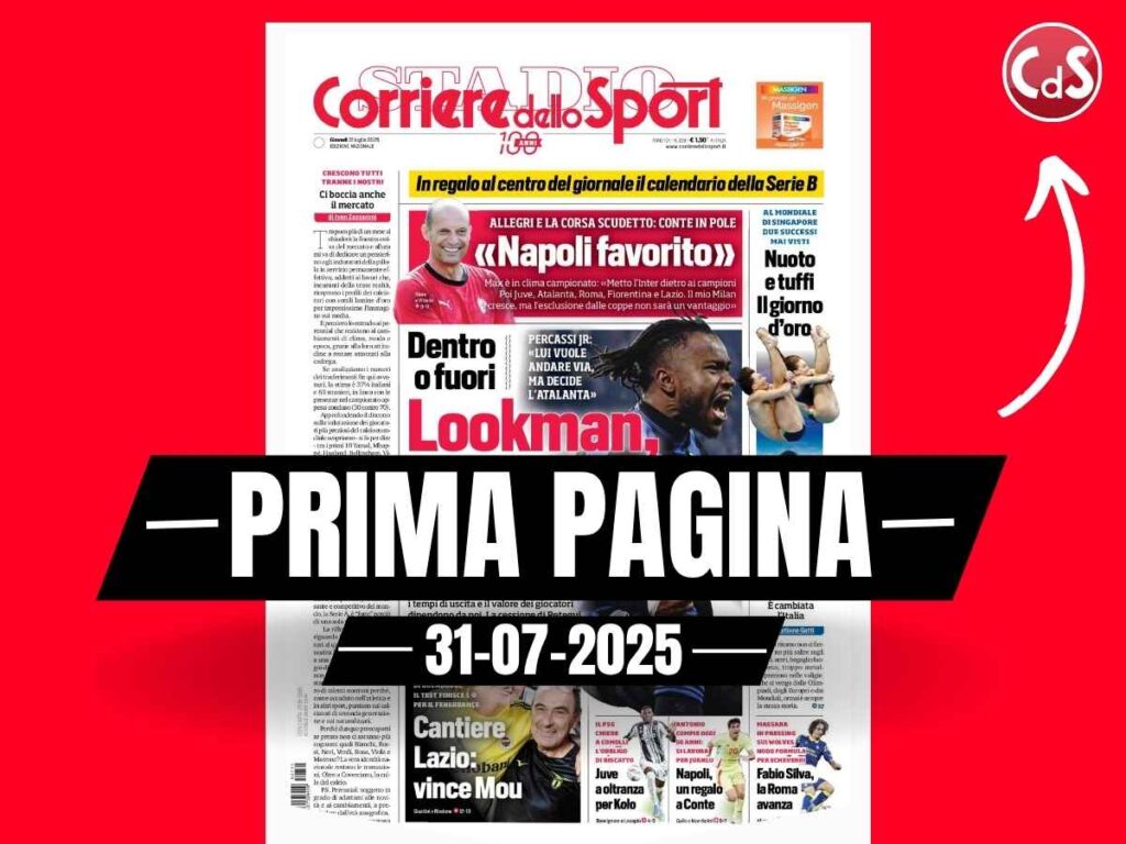 Prima pagina Corriere dello Sport: "Milan, Allegri: 'Napoli favorito'"