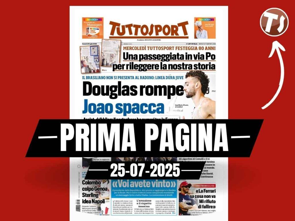 Prima pagina Tuttosport: "Juventus, Douglas rompe. Colombo, colpo Genoa"