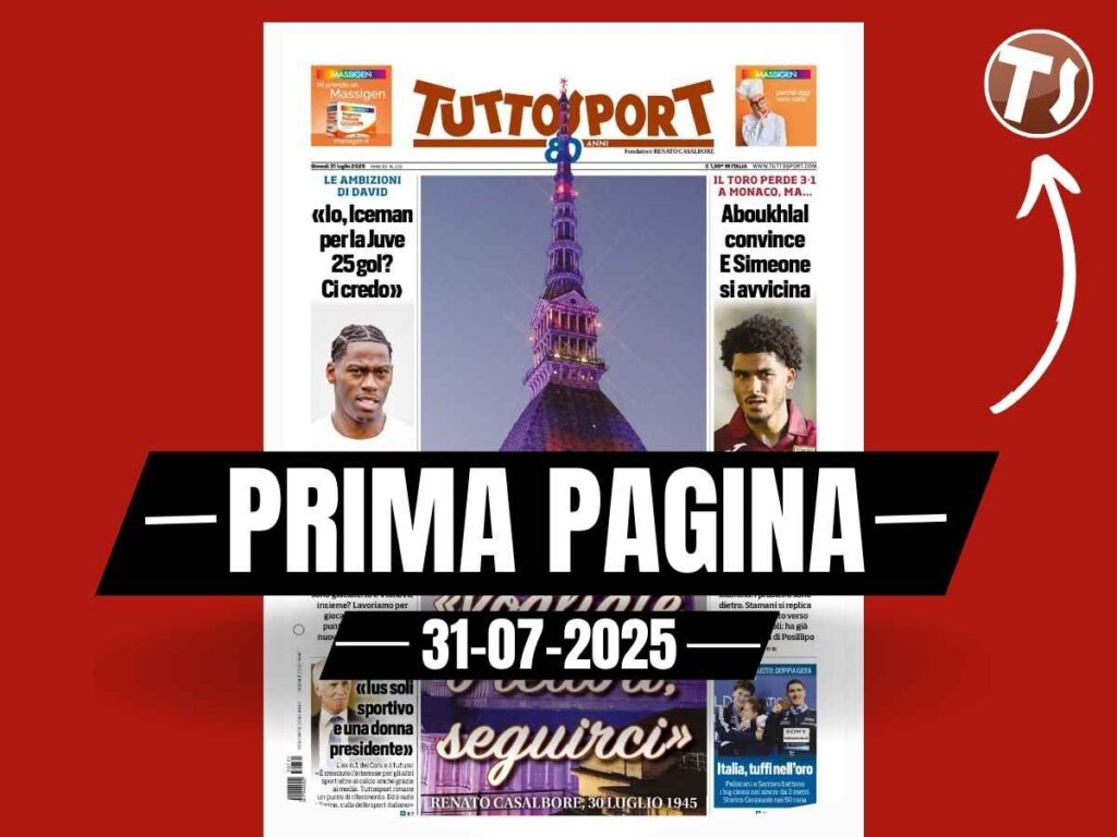 Prima pagina Tuttosport: "David: 'Iceman per la Juventus? Io ci credo'"