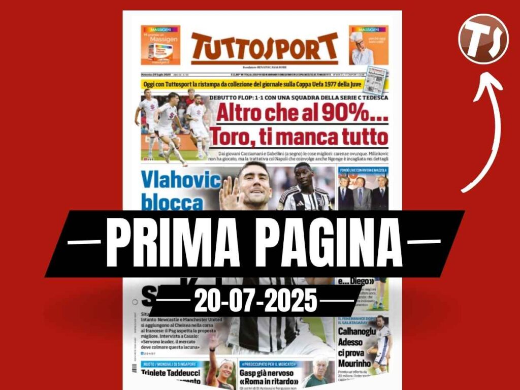 Prima pagina Tuttosport: Vlahovic blocca il mercato della Juve