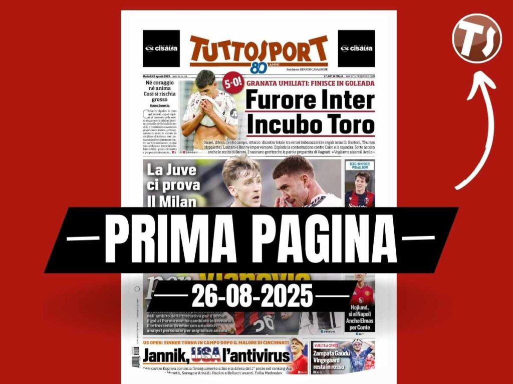 Prima pagina Tuttosport: "Juventus e Milan, Saelemaekers per Vlahovic"