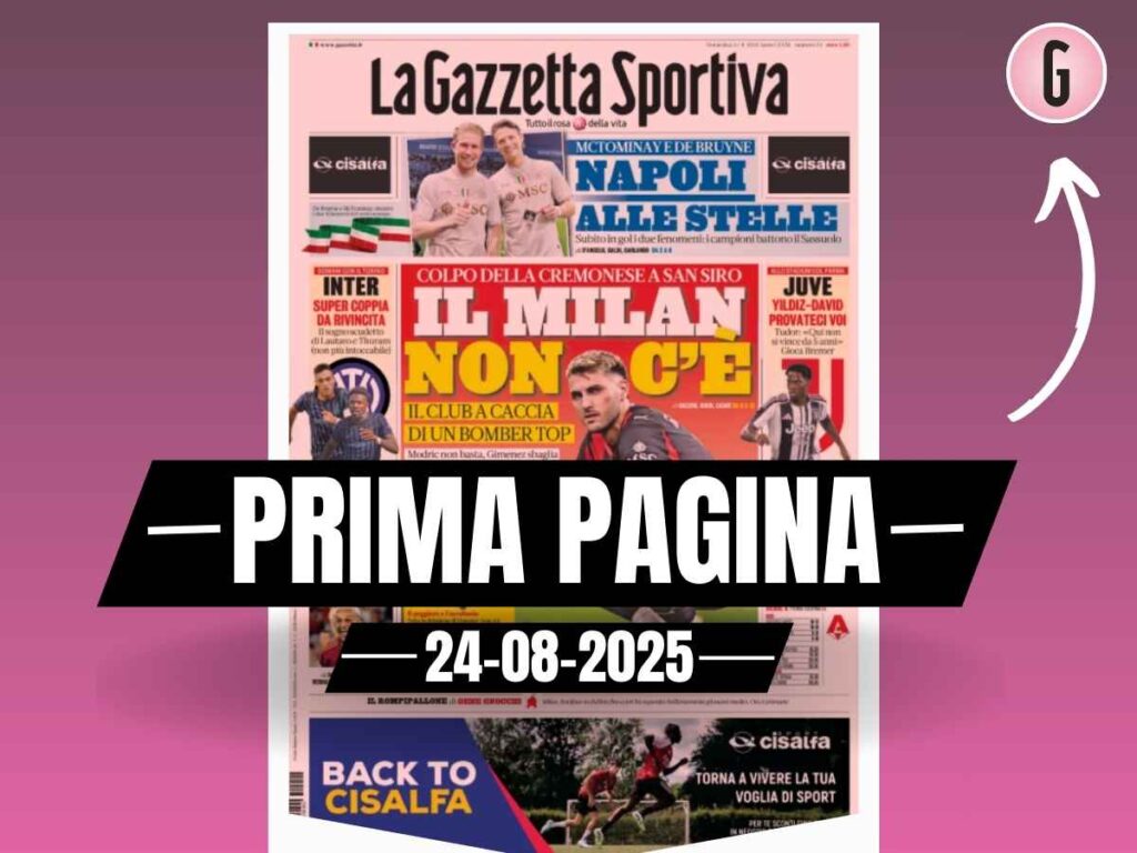 Prima pagina Gazzetta dello Sport: il Milan non c'è. Si cerca il bomber