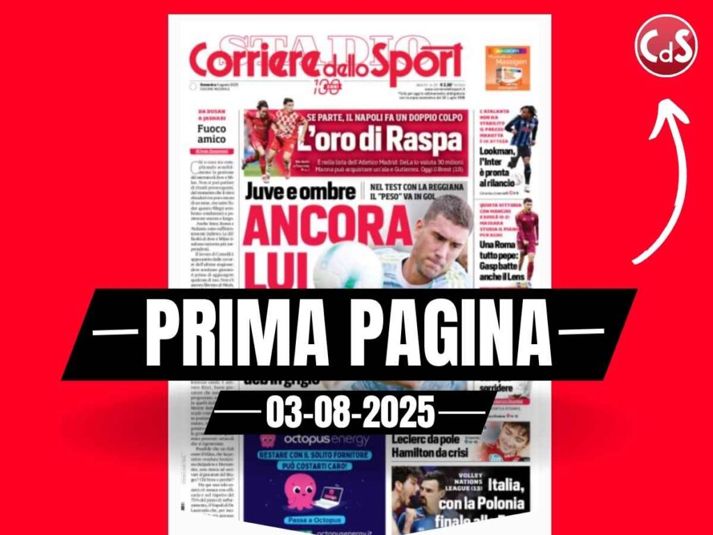 Prima pagina Corriere dello Sport: Milan, Vlahovic segna con la Juve