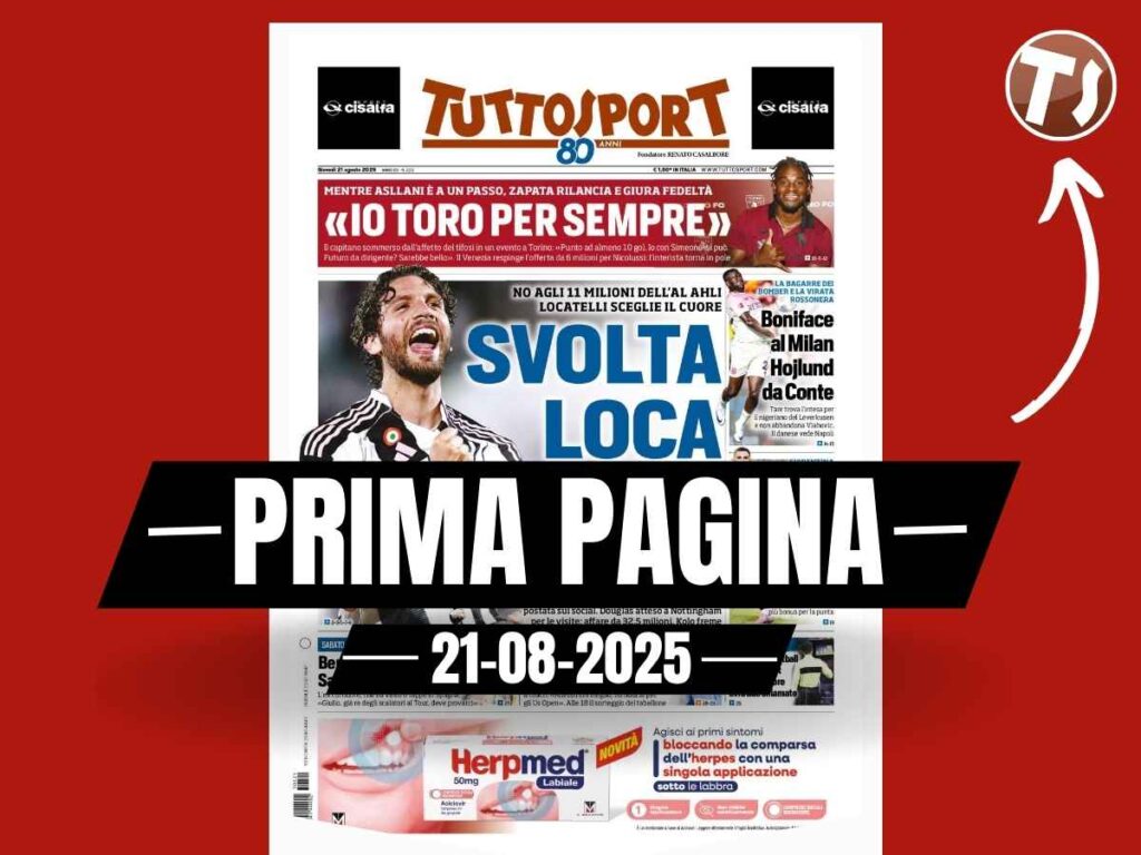 Prima pagina Tuttosport: "Boniface al Milan, Hojlund da Conte"