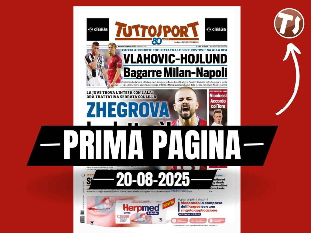 Prima pagina Tuttosport: "Vlahovic e Hojlund, bagarre tra Milan e Napoli"