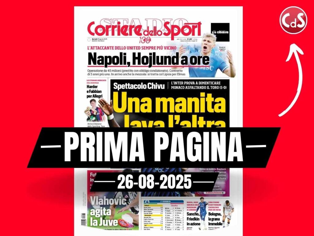 Prima pagina Corriere dello Sport: "Milan, Harder e Fabbian per Allegri"