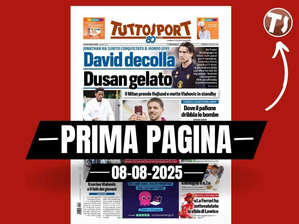 Prima pagina Tuttosport: "Il Milan prende Hojlund, Vlahovic in stand-by"