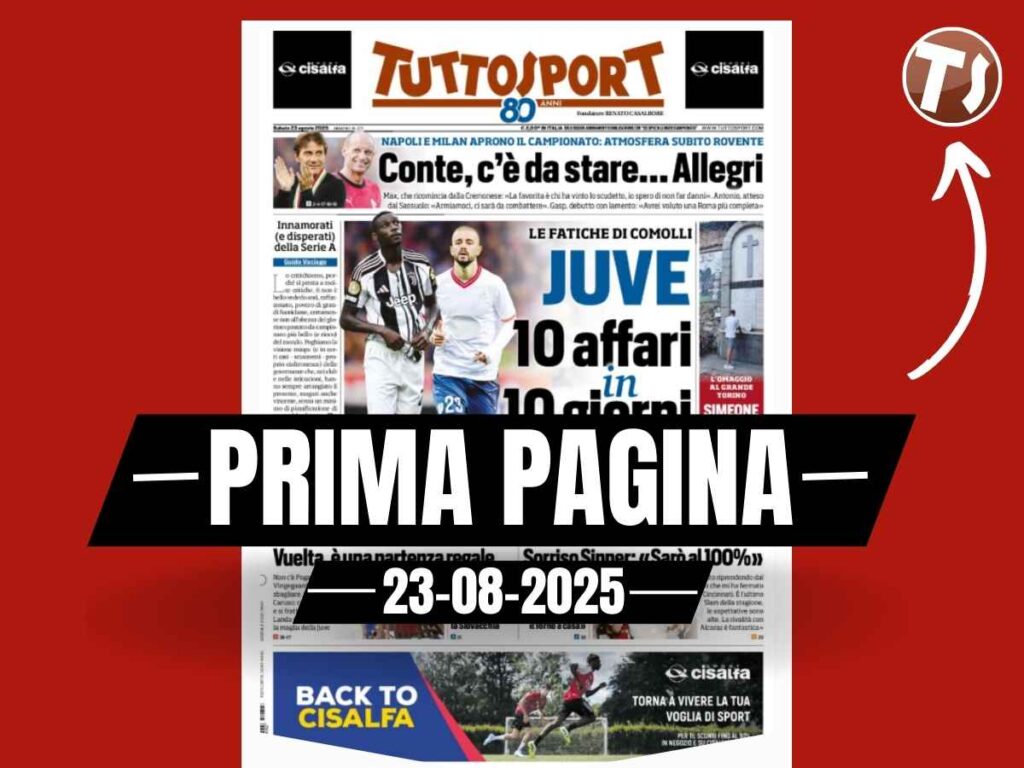 Prima pagina Tuttosport: Napoli e Milan aprono il campionato