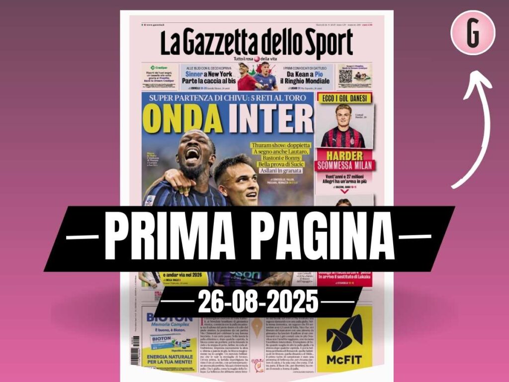 Prima pagina Gazzetta dello Sport: "Harder, scommessa Milan"