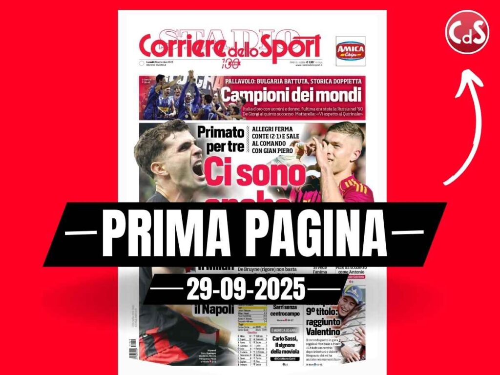 Prima pagina Corriere dello Sport: "Primato per tre: Milan e Roma agganciano il Napoli"