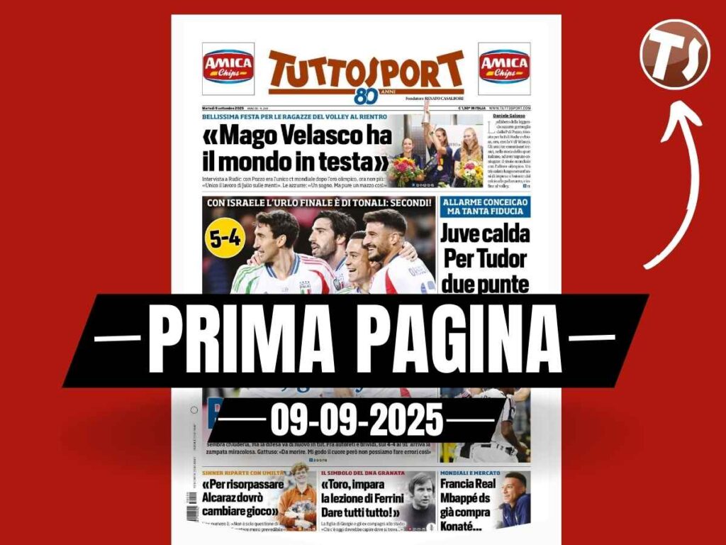 Prima pagina Tuttosport: "Italia, gol e follie. Ringhio show"