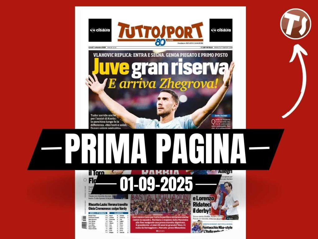 Prima pagina Tuttosport: "Sì al Milan: Rabiot riabbraccia Allegri"