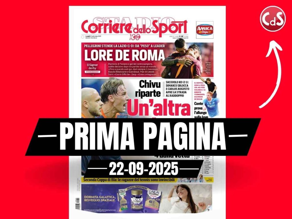 Prima pagina Corriere dello Sport: "Chivu riparte: un'altra Inter. Sassuolo ko 2-1"