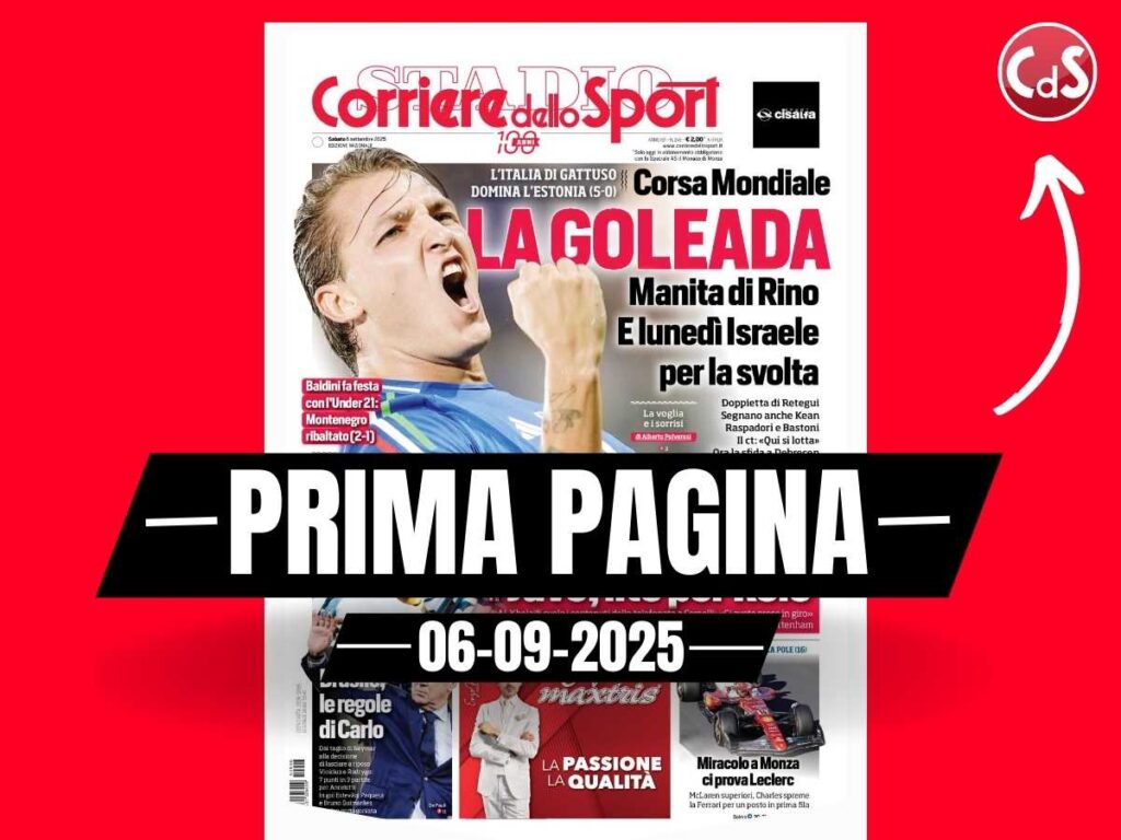 Prima pagina Corriere dello Sport: "Italia, la goleada: manita di Rino"