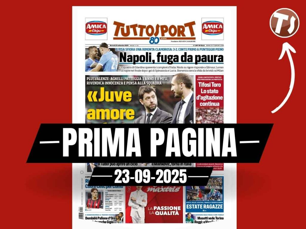 Prima pagina Tuttosport: "Coppa Italia, alle 21:00 Milan-Lecce: Ricci veste Modric"