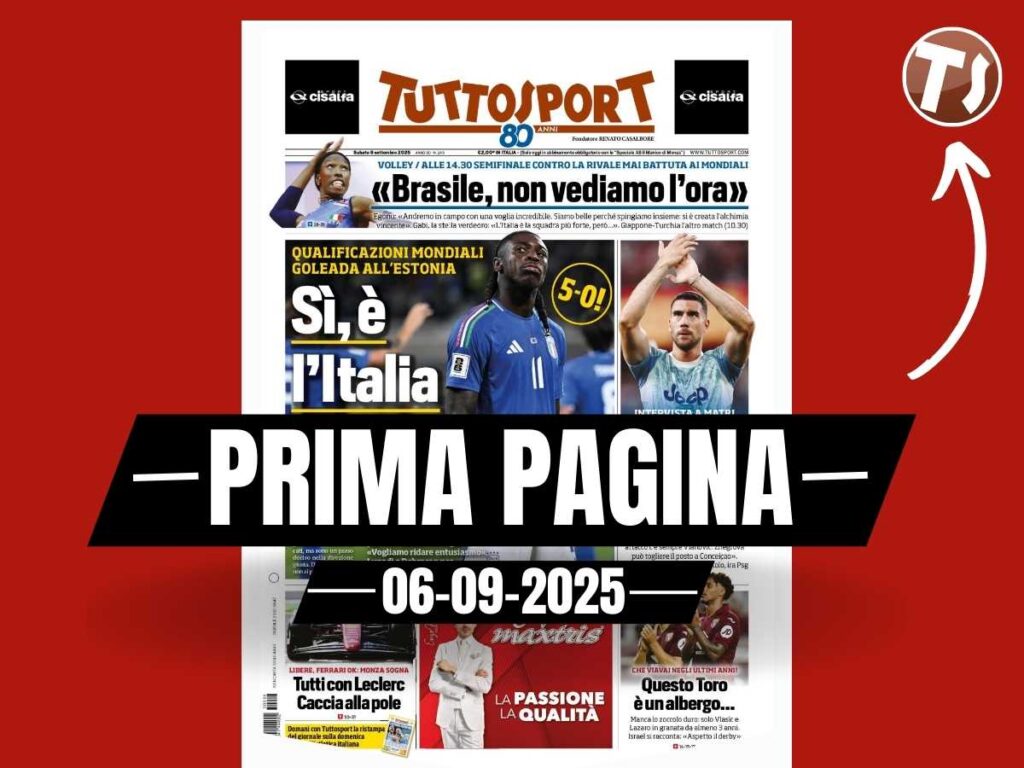 Prima pagina Tuttosport: "Sì, è l'Italia giusta! 5-0 all'Estonia"