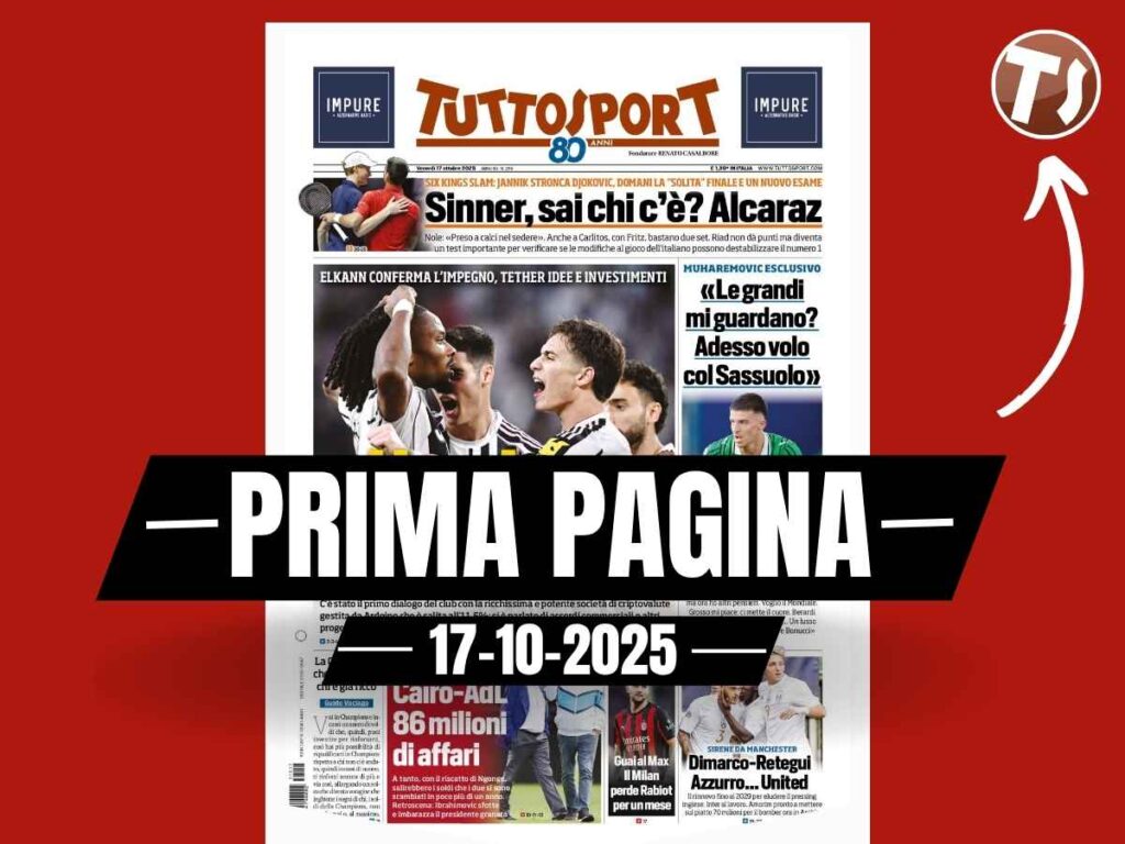 Prima pagina Tuttosport: "Guai per Allegri: dopo Pulisic il Milan perde Rabiot per un mese"