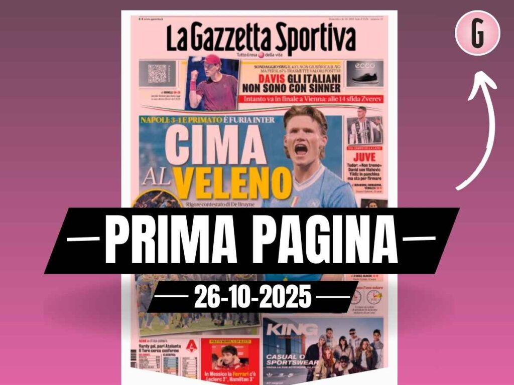 Prima pagina Gazzetta dello Sport: la vittoria del Napoli e tanta Serie A