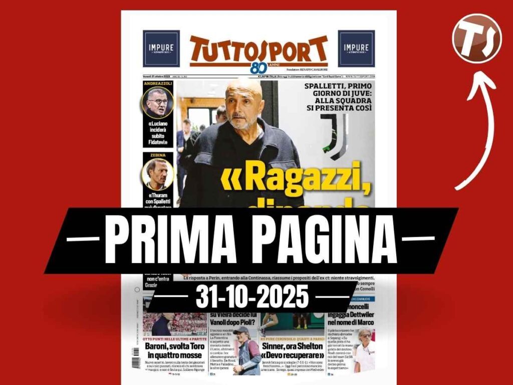 Prima pagina Tuttosport: "Spalletti, primo giorno di Juventus: 'Ragazzi, dipende da voi'"