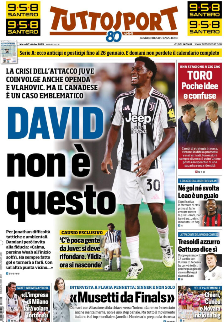 Prima Pagina tuttosport 07-10-2025