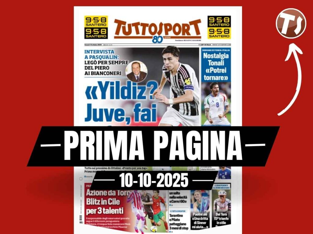 Prima pagina Tuttosport, nostalgia Tonali: "Potrei tornare"