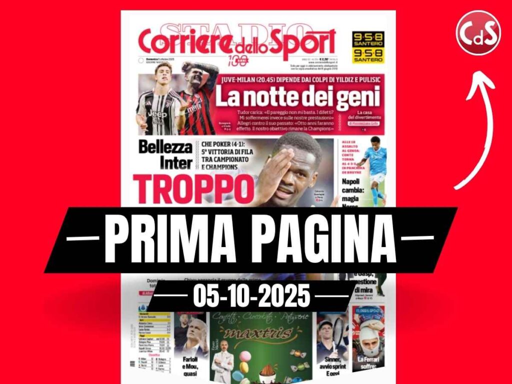 Prima pagina Corriere dello Sport: Juventus-Milan, la notte dei geni