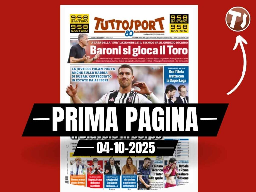 Prima pagina Tuttosport: Juventus-Milan. Vlahovic il Diavolo in corpo
