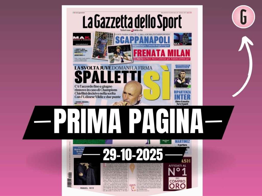 Prima pagina Gazzetta dello Sport: "Frenata Milan: non basta Ricci, riecco Lookman"