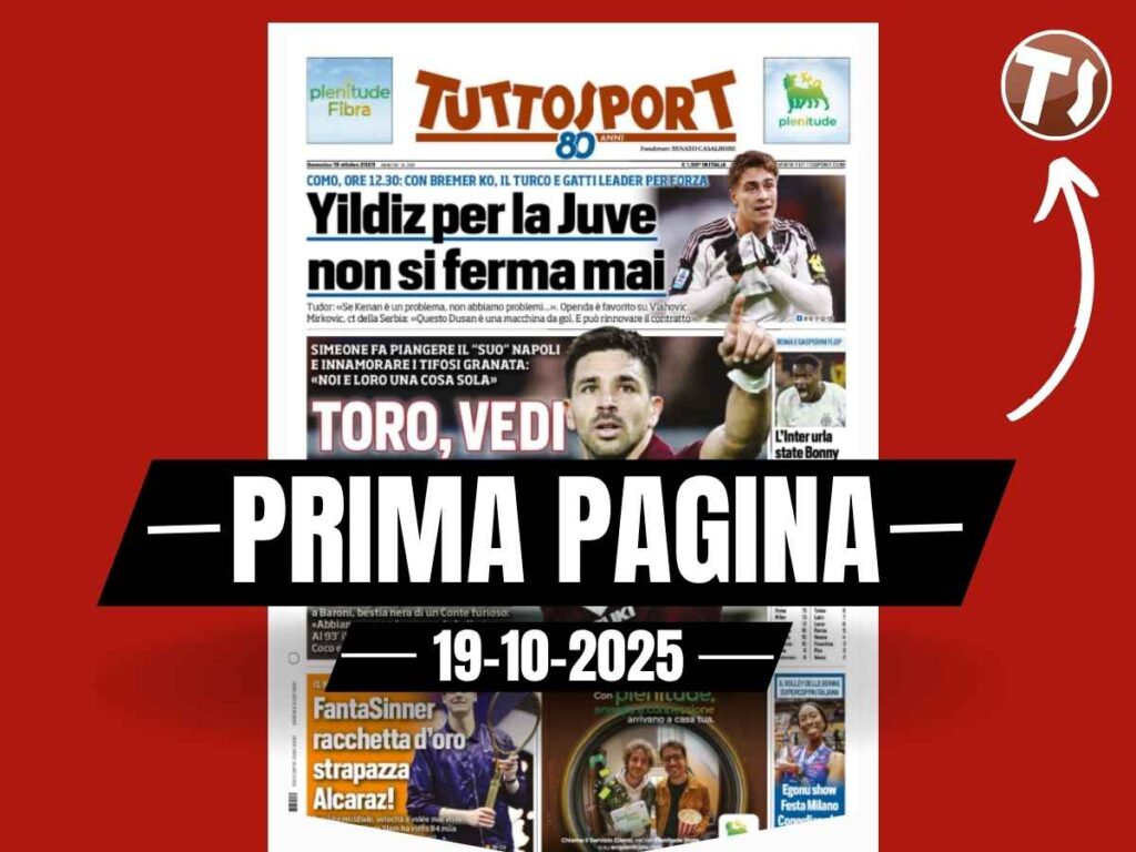 Prima pagina Tuttosport: in Serie A vincono Torino e Inter