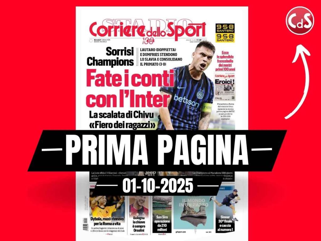 Prima pagina Corriere dello Sport: "San Siro, via libera: operazione da 210 milioni"