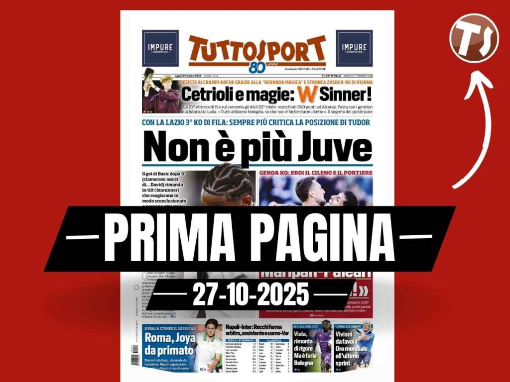 Prima pagina Tuttosport: "Non è più Juve: sempre più critica la posizione di Tudor"